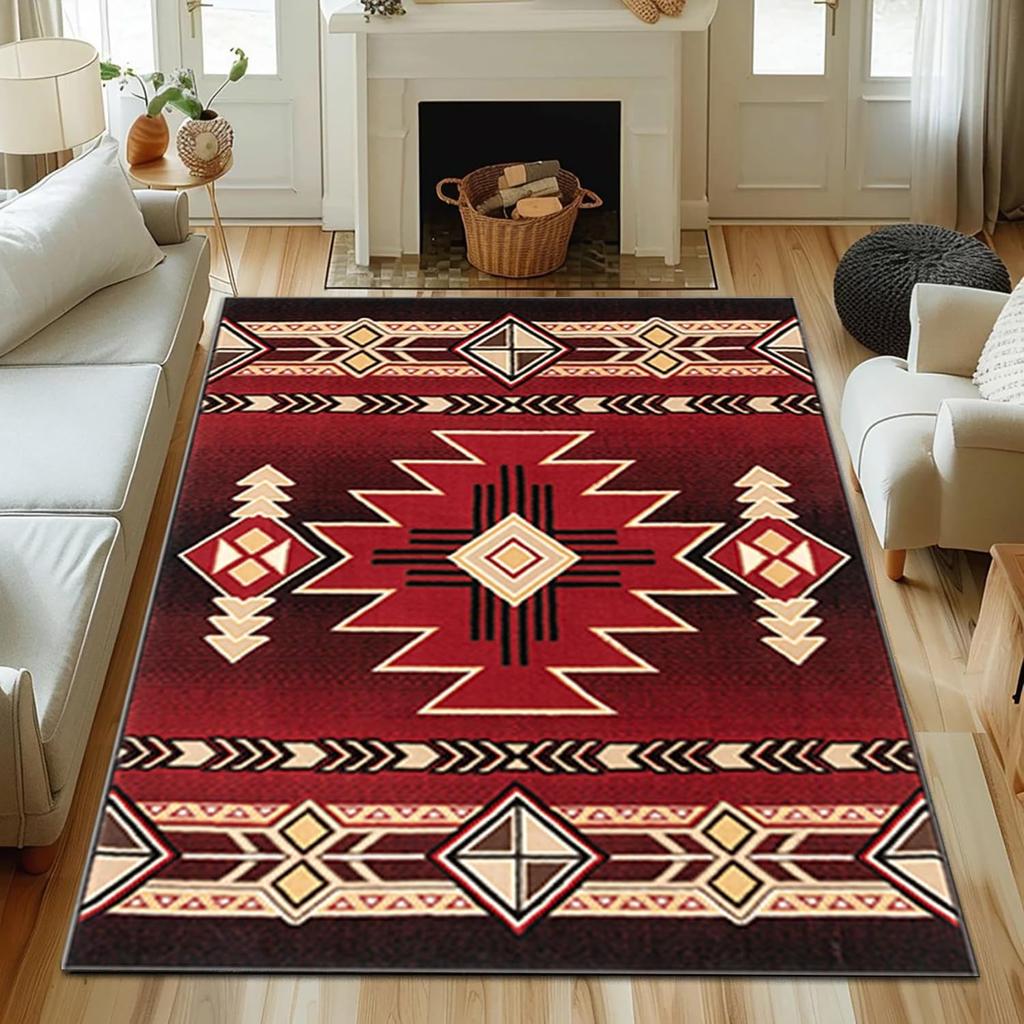 Tappeto Tribale Sud-Ovest Tappeto Rustico Azteco, Tappeto Geometrico Lavabile in Macchina, Tappeto da Interno Antiscivolo per Camera da Letto Soggiorno