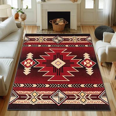 Southwestern Tribal Area Rug Aztec Rustic Rug,Machine Washable Geometric Rug, Non-Slip Indoor Floor Rug for Bedroom Living Room