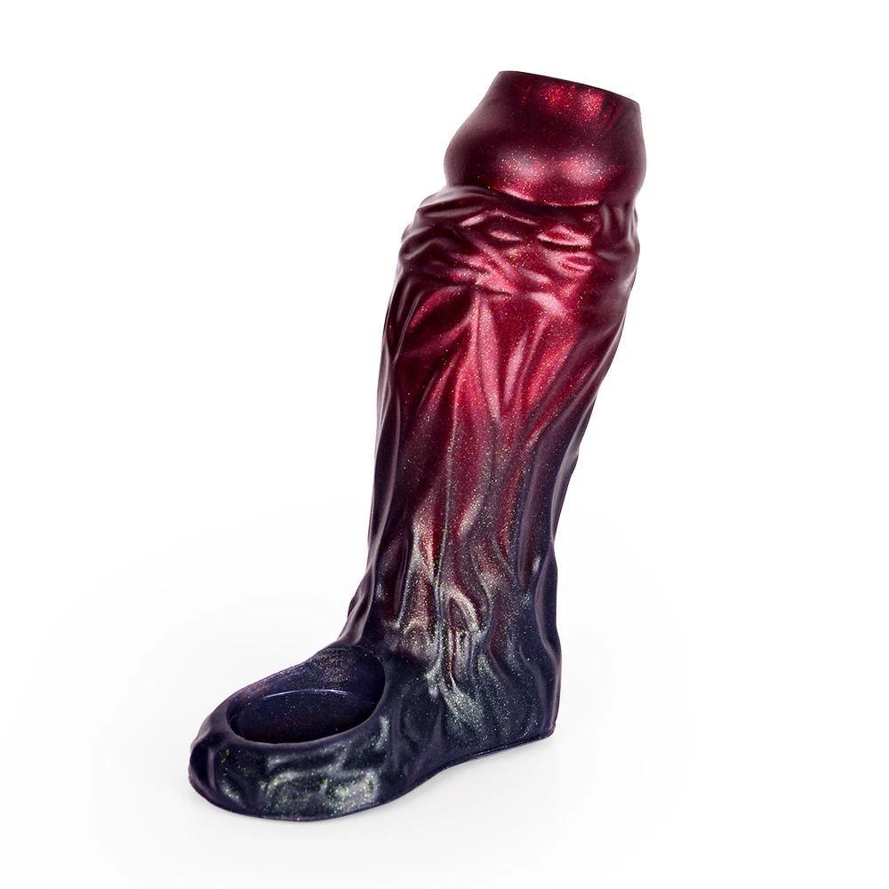 Fantasy Ribbed Dildo Open Ended Sheath Silicone Sleeve Men Enlargement Masturbators