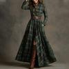 2026 Womens French Chic Midi To Maxi Dress High-Waisted A-Line With Asymmetrical Hem Striped Or Plaid Print Long Sleeve