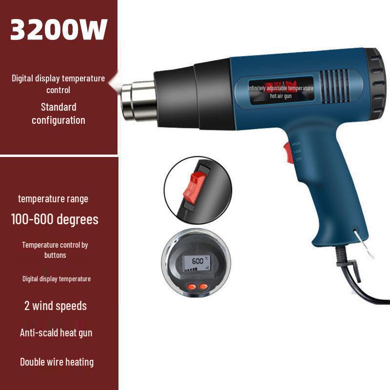 Adjustable Temperature Hot Air Gun for Car Wrapping and Heat Shrink, Small High Power Industrial Blower Flame Gun.