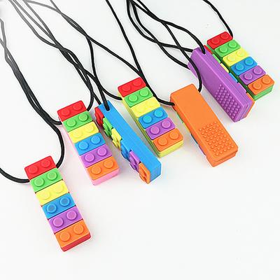 Sensory Chew Necklace Brick Chewy Kids Silicone Biting Pencil Topper Teether Toy Silicone Teether for Baby Children with Autism
