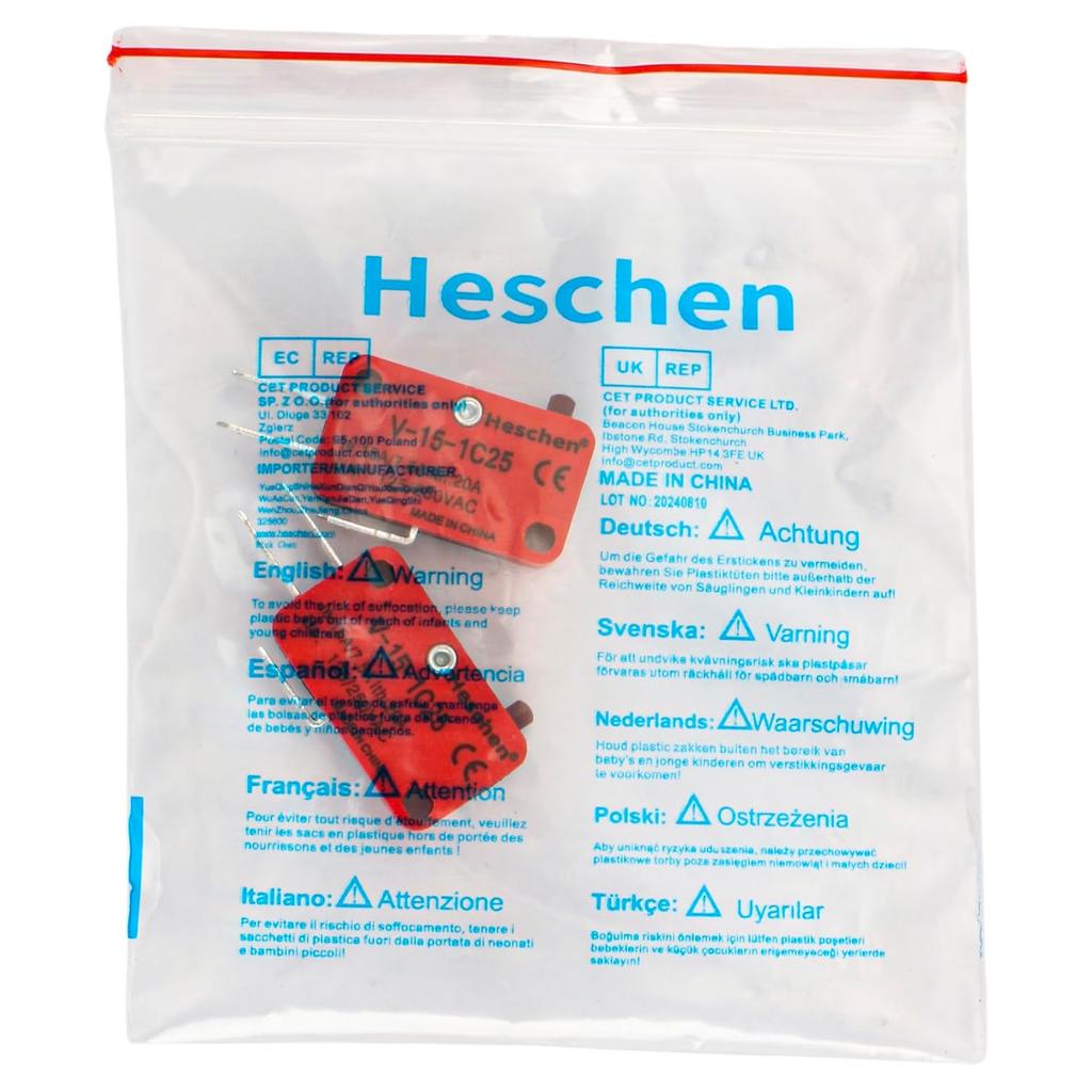 Heschen Micro Switch V-15-1C25 SPDT Button Type 20A 250VAC 2 Pack