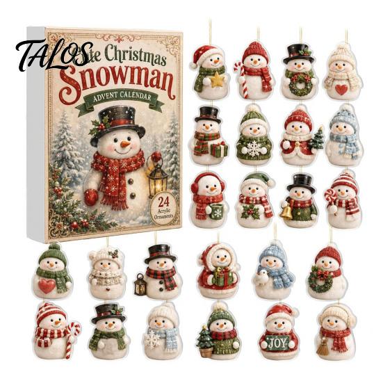 Christmas Party Favors Snowman Countdown Calendar, 24-Day Acrylic Ornament Set with Winter Collectible Holiday Toys Figures, Tree Hanging Decor, Gift