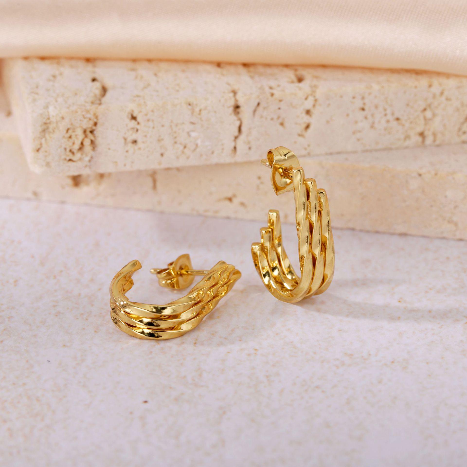 Gold Titanium Steel Multilayer Hoop Earrings - Light Luxury, Colorfast, High-End Feel