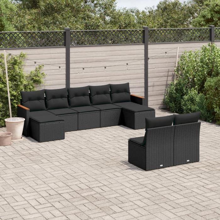 VidaXL Garden Lounge Set with Cushions 9 Pcs, Patio Sofas, Patio Furniture Set, Outdoor Furniture, Black 3258772
