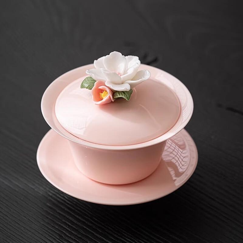 Shangqi Handmade Pink Mud Nianhua Ceramic Gaiwan Tea Cup
