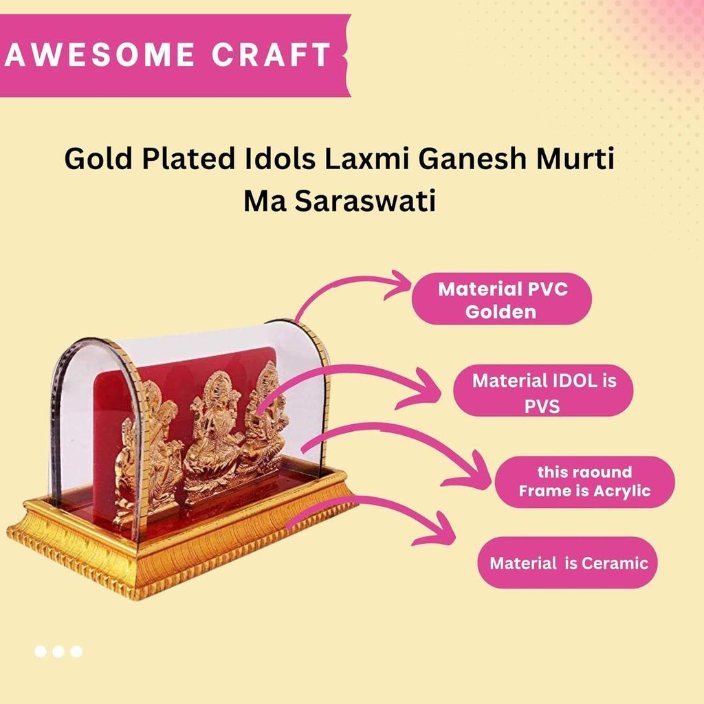 Gold Plated Idols | Laxmi Ganesh Murti & Ma Saraswati | Home Decor, Pooja Room, Study Table, Living Room & Office Decoration | Gift Item