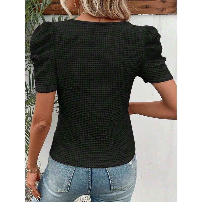 Waffle Fashion Summer Fashion Top T-shirt with Short Sleeves