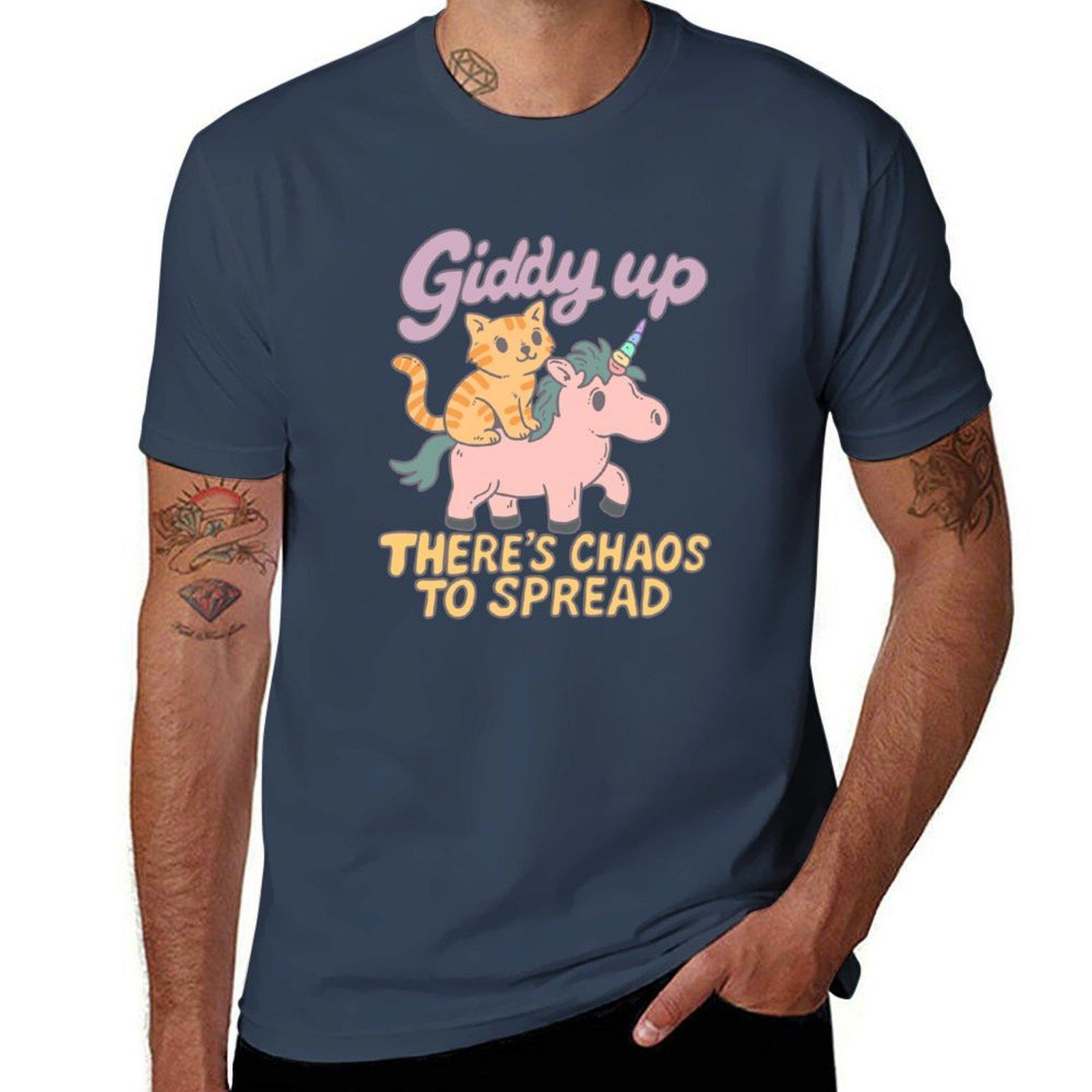 Chaotic Cat Rides Unicorn Giddy Up Chaos Crew TShirt Basic Regular Fit Casual TShirt S
