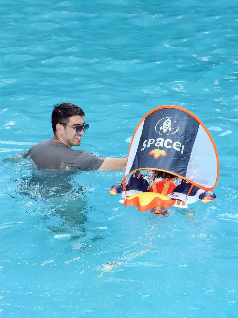 YXTC Baby Float with Foot Compartment and Roof, Rocket-Shaped, for Babies, UV Protection, SPF50+ Sunscreen, Removable Sunshade, Baby Float for Water