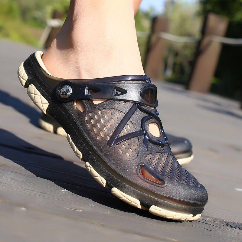 Sandales homme antidérapantes imperméables été chaussures à trous sandales homme chaussures de plage mode décontractée demi-pantoufles 802