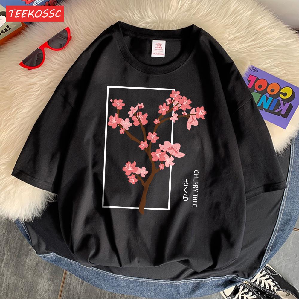 Cherry Tree In Full Bloom T-Shirt Men'S Shoulder Drop Retro T Shirts Fashion Originality Tshirt Normcore Loose Short Sleeved