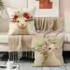Sheep Lamb Bohemian Flowers Cushion Cover Durable Hypoallergenic Organic Linen Pillow Cover Short Size Washable Skin-Friendly
