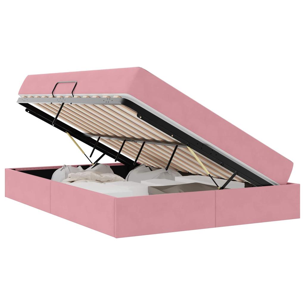 Storage Bed with Mattress Pink 140 x 200 cm Velvet