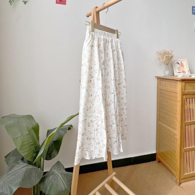 Women's Summer Textured Heavy Chiffon Soft Sweet Romantic Floral High-Waist Flared Fairy Midi Skirt - Ethereal A-Line Silhouette