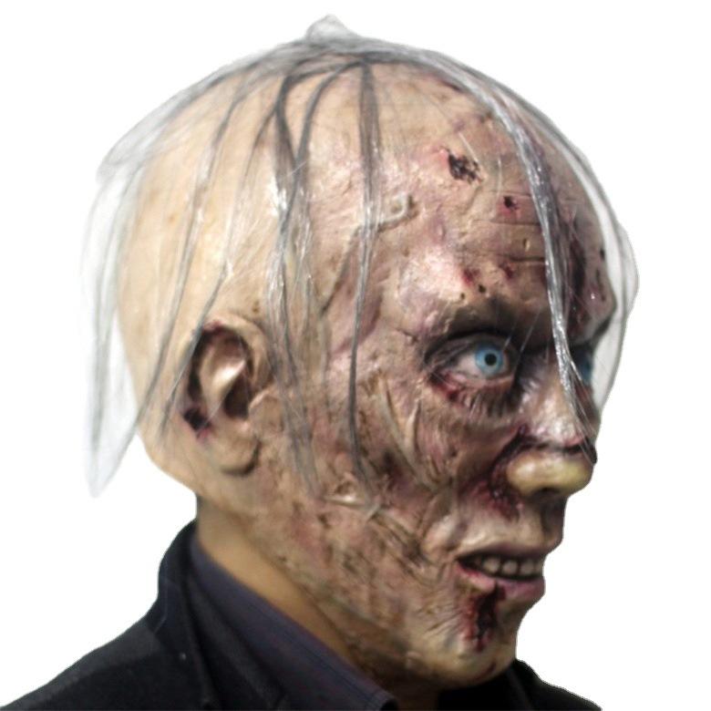 Máscara de látex de zombi de Halloween, accesorios aterradores para sala de escape