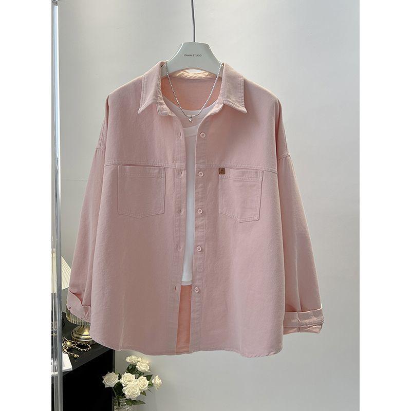 

Pink Short Sleeveless Polo Shirt Women s Outerwear Loose Slimming Long Sleeve Shirt 5XL