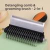 Multi-functional Dog Deshedding Brush Stainless Steel Blade Effective Cat Hair Remover Anti-slip TPR Handle Puppy Cat Comb