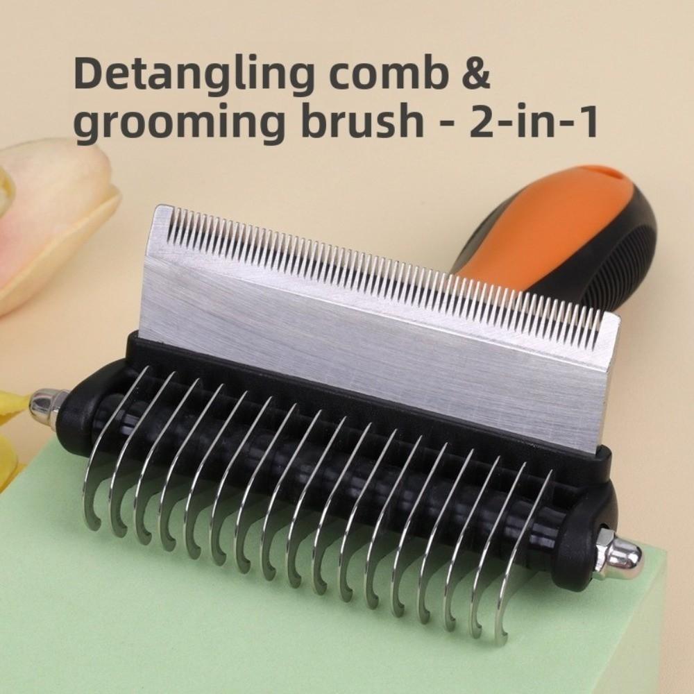 Multi-functional Dog Deshedding Brush Stainless Steel Blade Effective Cat Hair Remover Anti-slip TPR Handle Puppy Cat Comb