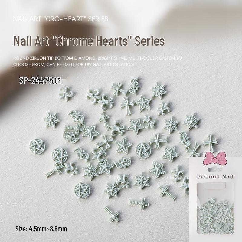 Colorful Cross & Star Chrome Hearts Nail Art Resin Bow Accessories