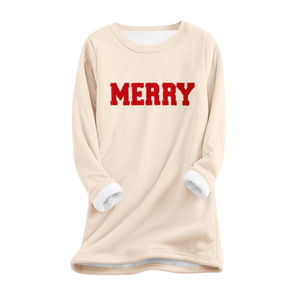 Women's Round Neck Top Printing Thickened Plush Cashmere Warm Long Top