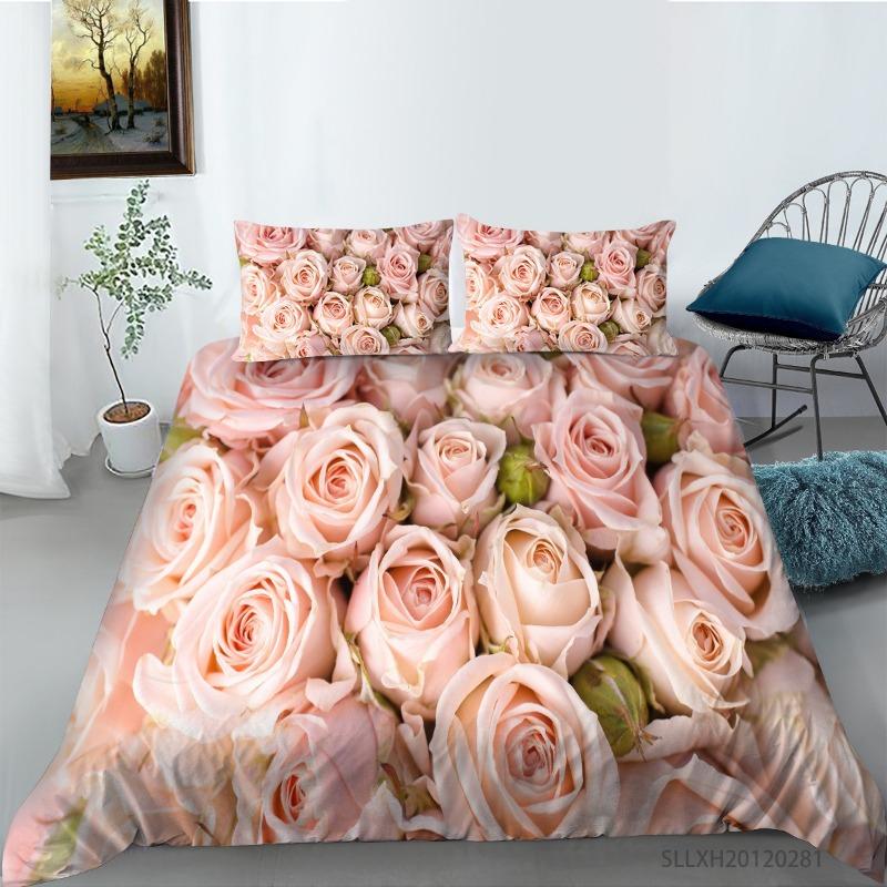 Rose Flower Double Duvet Cover Bedding Set,Quilt Case Linens,King, Queen, Full Size, 3D Print Pillowcase,Single,Twin Bed, 22x240