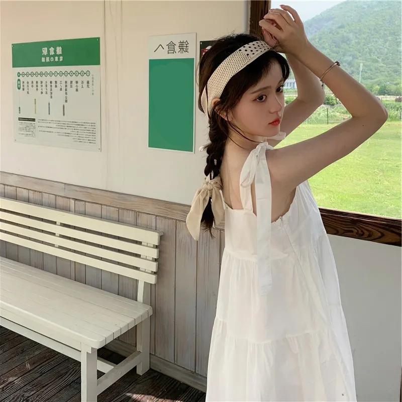 Japanese Style Sweet Spaghetti Strap Dresses Women Summer Sleeveless Loose Midi Dress Woman Preppy A Line Dress Mujer