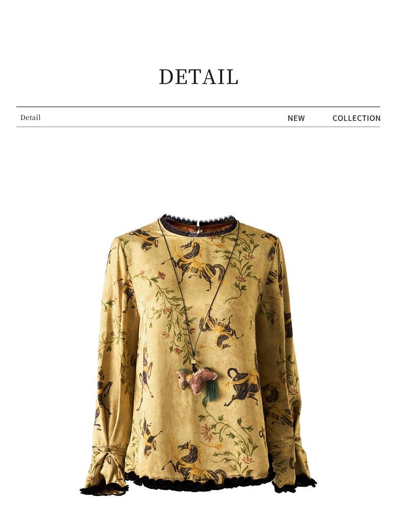 High-Quality Rayon Jacquard Patchwork Velvet Lace Women's Shirt - Early Spring, New Chinese Style