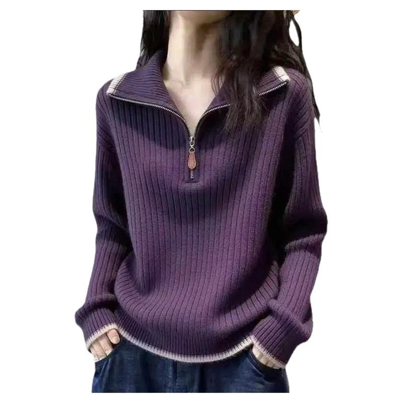 Women's 2026 Autumn Loose Knit Half-Zip Sweater - Plus Size, Stylish, Age-Reducing