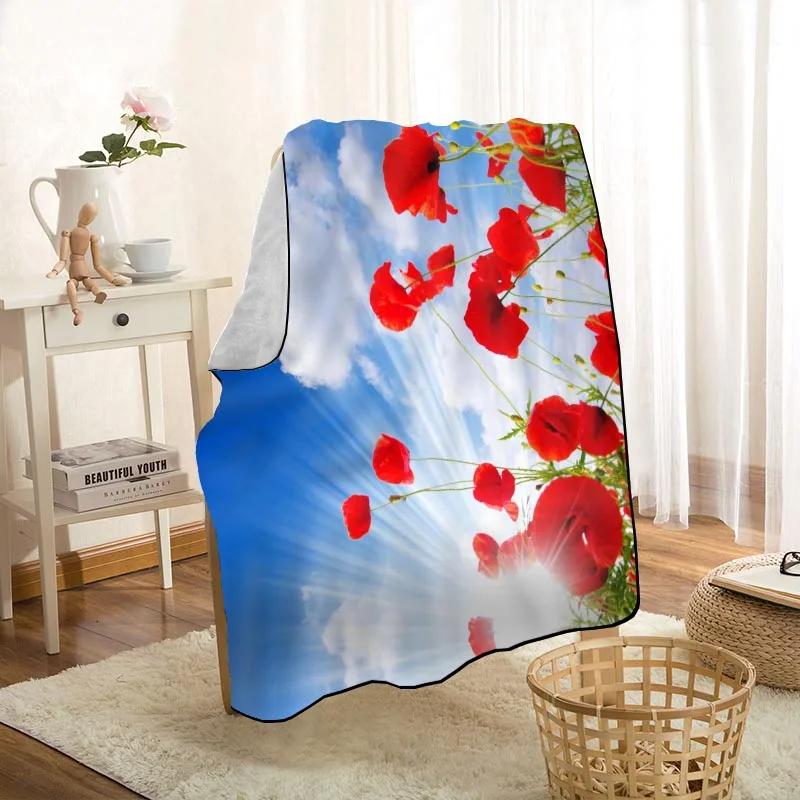 New Arrival Poppies Flower Blankets Printing Soft Blanket Throw On Home/Sofa/Bedding Portable Adult Travel Cover Blanket