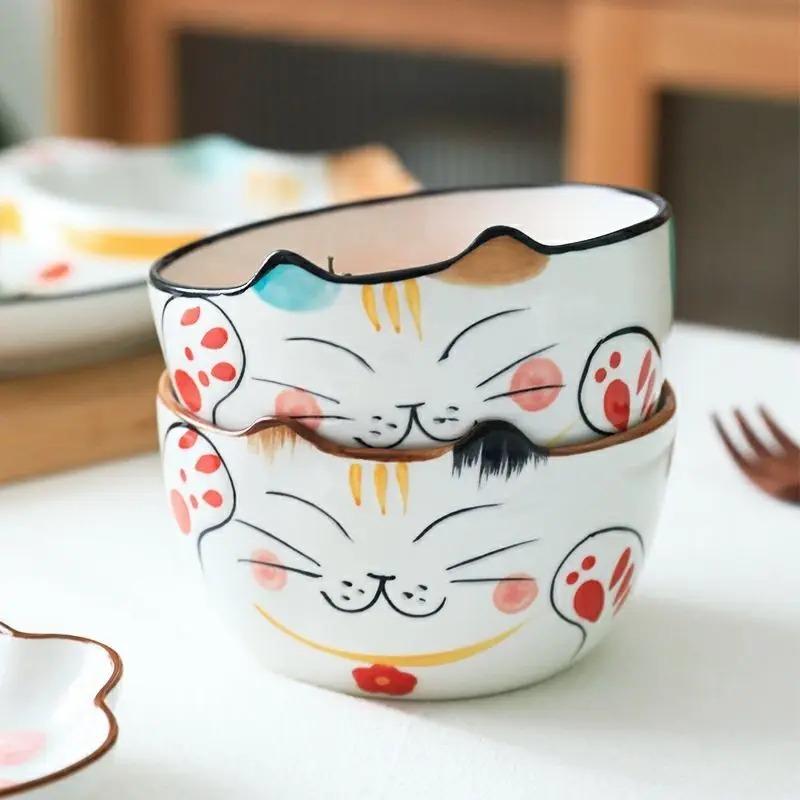 Japanese-style Lucky Cat Pattern Ceramic Plates Creative Dinner Tableware Cartoon Plate Sets Kitchen Lovely Dishes Porcelain