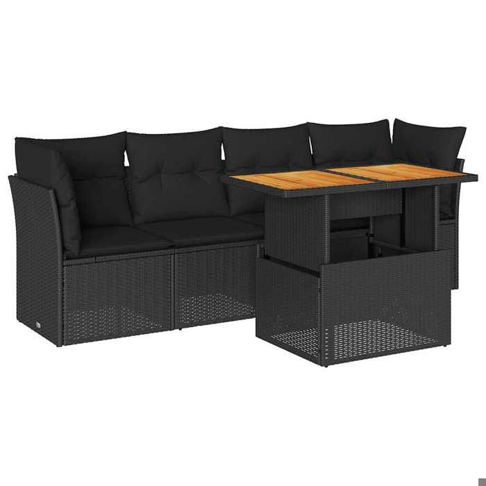 VidaXL Garden Lounge Set 5 Pcs with Cushions Black Braided Resin 3326876