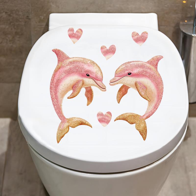 Bathroom Luminous Pink Love Heart DolphinToilet Sticker Self-Adhesive Beautify Home Decoration Dolphin toilet sticker
