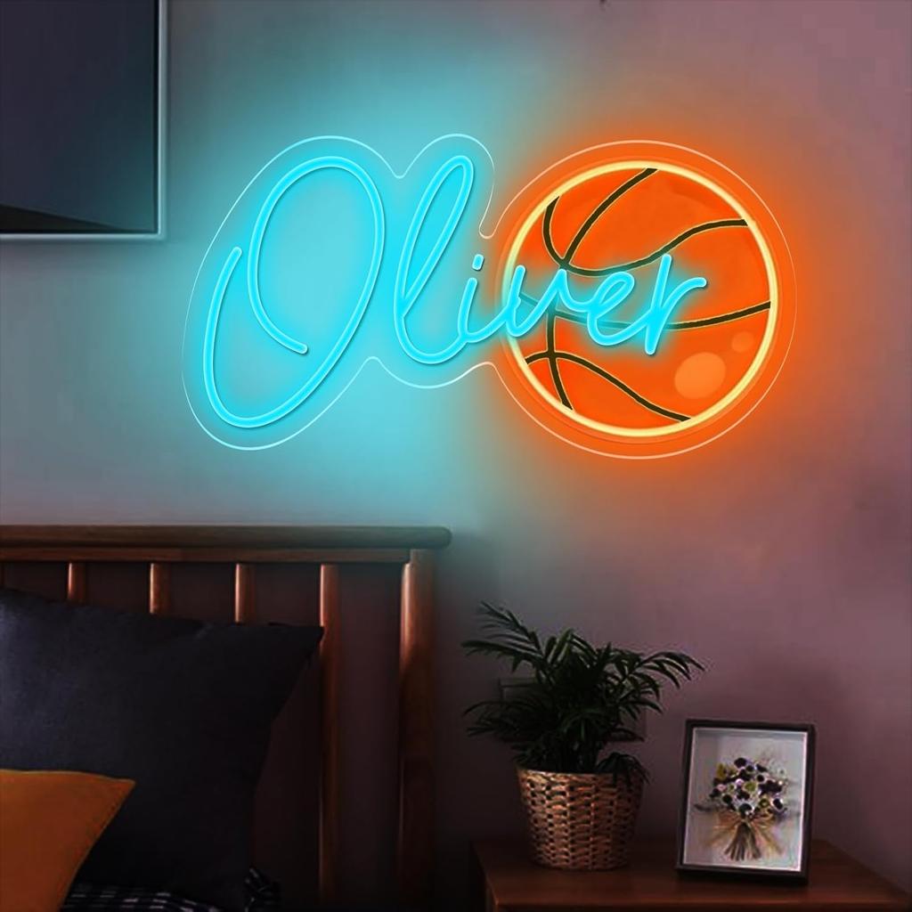 Custom Neon Name Signs Personalized Basketball Neon Sign for Wall Decor Sport Neon Light Up Sign for Bedroom Playroom Party Man Cave Home Decor