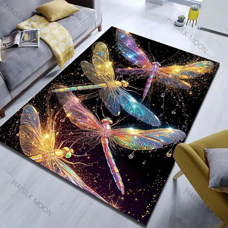 Fantasy Golden Dragonfly Print Carpet for Bedroom Living Room Bedside Sofa Floor Mat Modern Home Decor Area Rug Large Size
