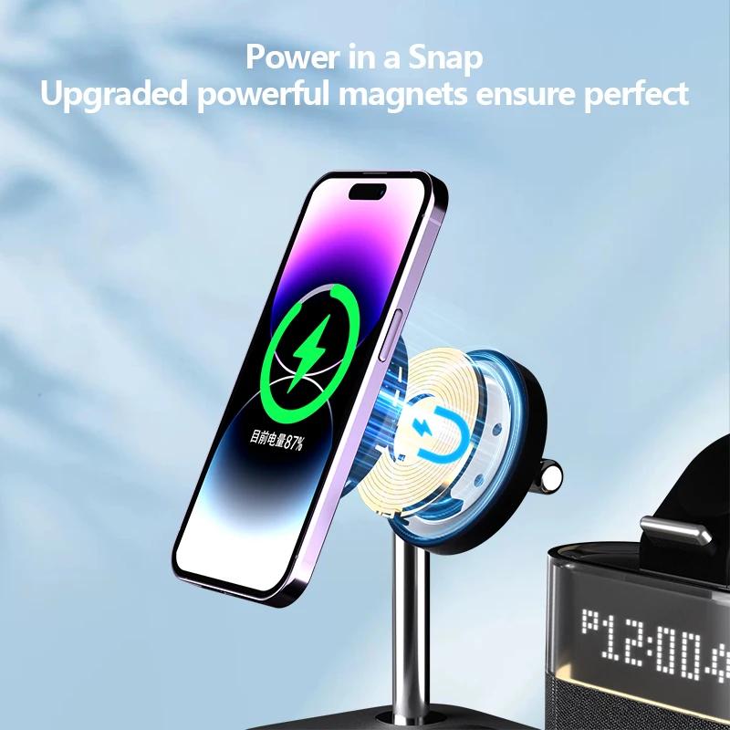 5 In 1 LED Wireless Charger Dock for iWatch 9 8 Airpods Fast Charging Station for iPhone 15 14 13 Pro Max Magnetic Charger Dock