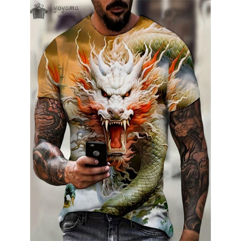 Fashion Personality Men T-Shirt Dragon Pattern 3D Printed Harajuku Street Short Sleeve O Neck T Shirts Oversized Tee Casual Tops