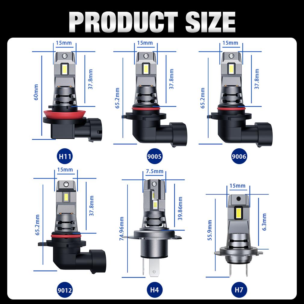 

H7 Turbo светодиодные лампы Мини-фара автомобиля H11 HB3 9005 HB4 9006 9012 Hir2 Беспроводные лампы с вентилятором 6500K 30000LM Белый 12 В 14 В 9006/HB4 белый