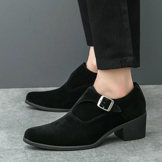 

Мужские туфли на платформе, увеличивающие рост на 6 см, с острым носком, деловые, вечерние, на высоком каблуке, украшенные пряжкой, мужские офисные оксфорды, большой размер 37-46 37 чёрный