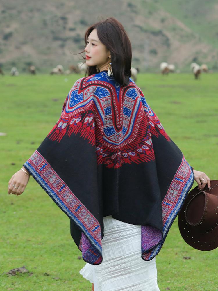 Winter Women Men Scarf Layers Poncho Retro Boho Print Wrap Shawl Scarve Capa Para Mujer Pashmina Cloak Travel Holiday Casual New