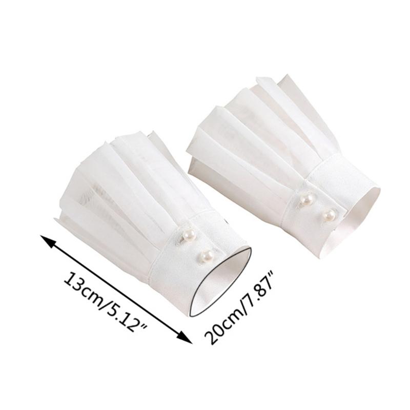 1 Pair Detachable Shirt Fake Sleeve Cuffs Fashion Pleated Horn Cuff Layered Lace Cuff False Sleeves Sunscreen Decorated