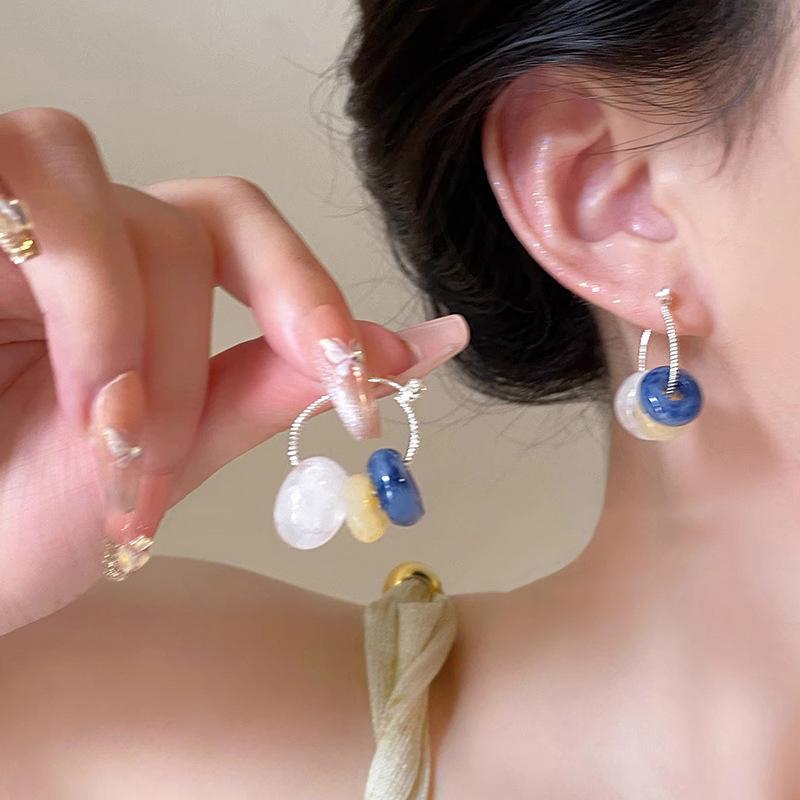 Chinese  Earrings For Women Vintage Fan Shaped Acrylic Jewelry Creative Ethnic Gifts