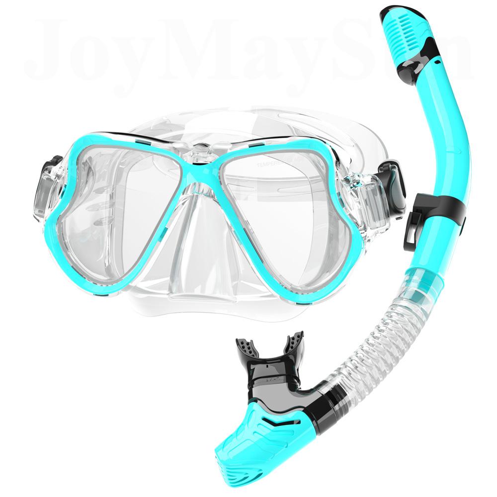 Dry Snorkel Mask Set Panoramic Wide View Anti-Fog for Adults Underwater Snorkeling Swimming Training Diving Glasses Adjustable 3