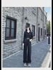 High-Waisted Black & Gray Wide-Leg Jeans - Adjustable Multi-Button Design, Loose Pear Shape, Floor Length for Women