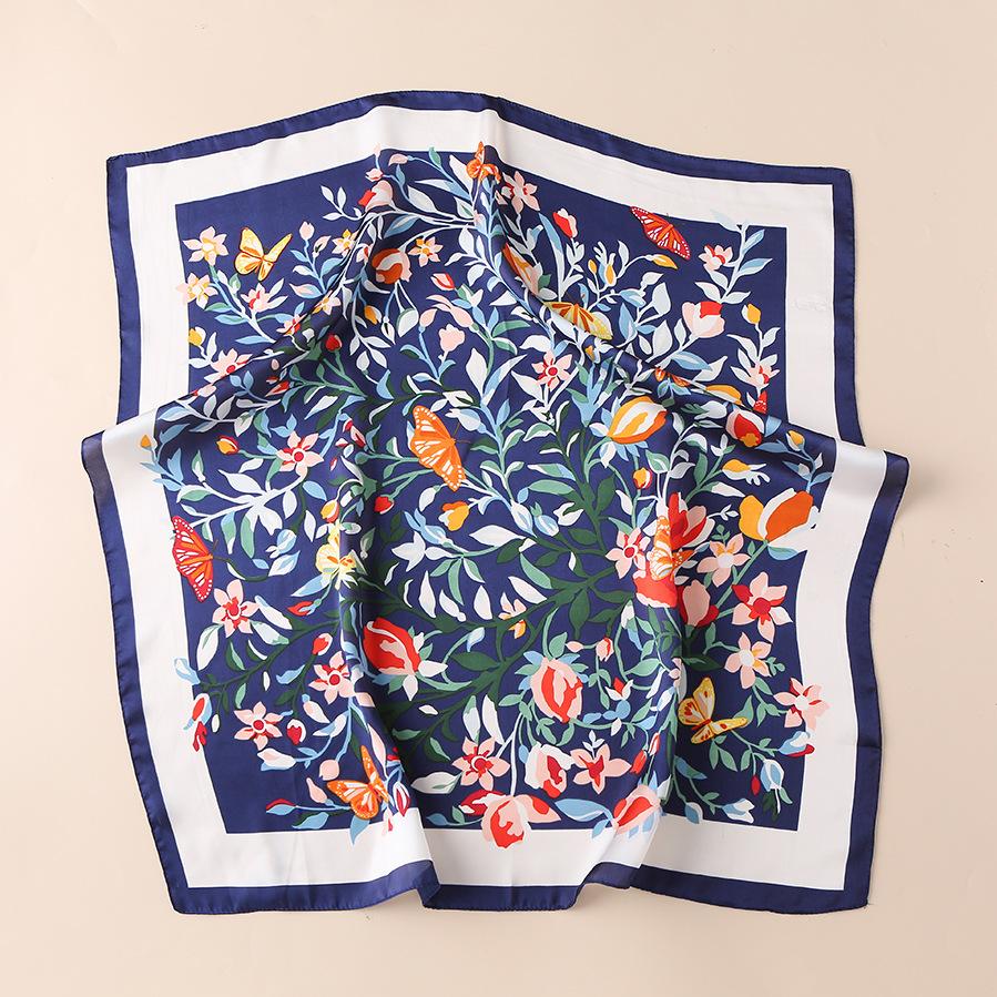 

New fashion silk scarf simulation silk flower pastoral small square scarf decoration multi-functional temperament printed scarf tied headband 70cm*70cm