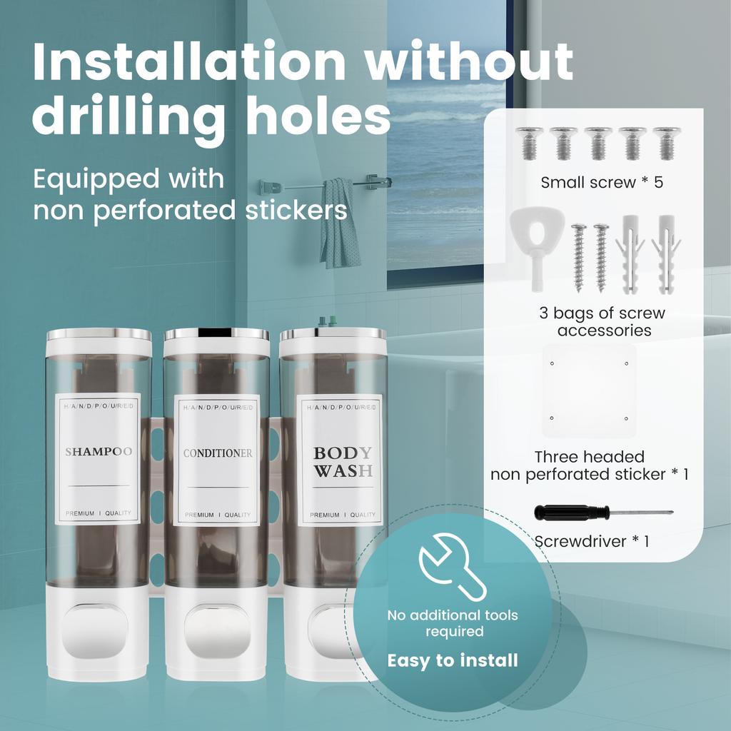 Refillable Bottles No Drill Shampoo and Conditioner Dispenser Transparent Liquid Soap Dispenser for Bathroom Hotel Accessories