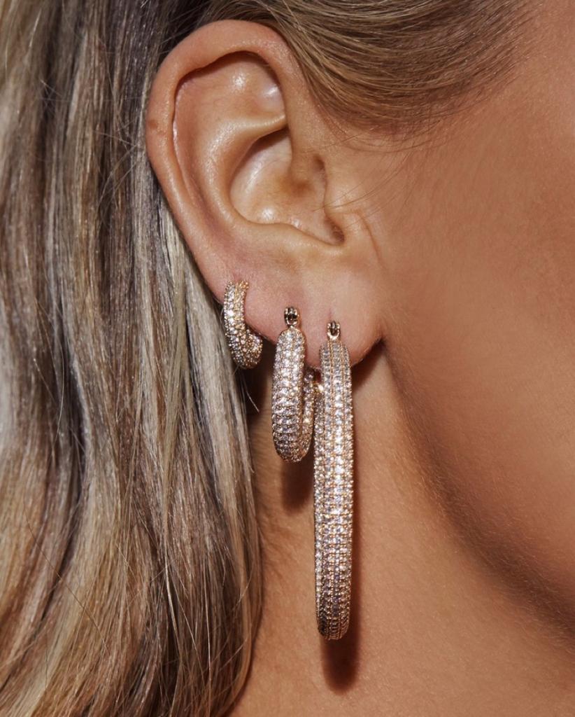 Tide Personality Collection Circle Flash Diamond Earrings Micro-inlaid Zircon Titanium Steel 18k Gold Plated Circle Earrings Women