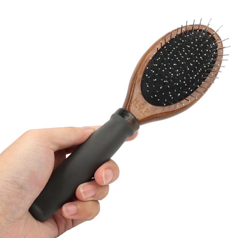 Double-Sided Pet Brush: Antique Boar Bristle & Steel Pin Comb for Dogs.