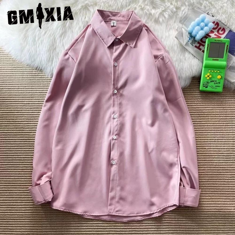 

GMXIA Жіночі модні повсякденні одноколірні блузки та сорочки з довгими рукавами та вирізом з горловиною L рожевий